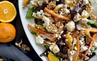 ENSALADA DE ZANAHORIA Y BETARRAGA ASADA CON DRESSING DE TAHINE